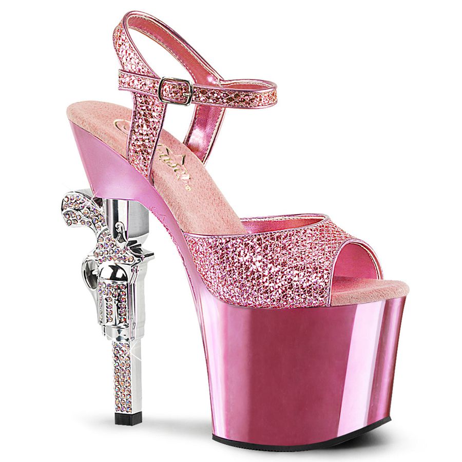 Women's Pleaser Revolver-709G Ankle Strap Sandals Pink | 235XGRWVO