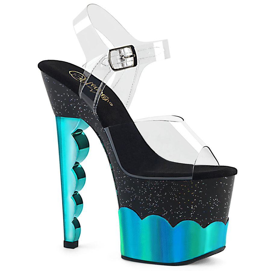 Women's Pleaser Scallop-708-2HGM Ankle Strap Sandals Blue | 360JVOMKW