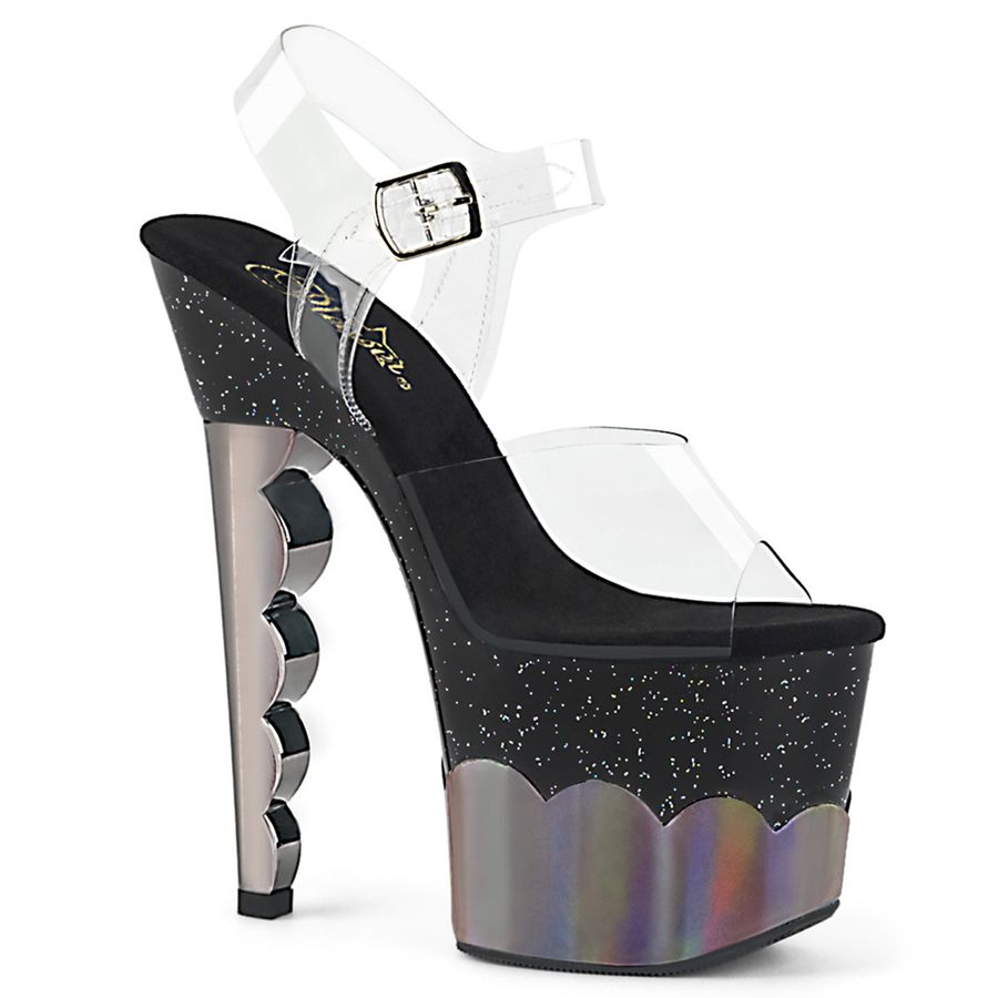 Women's Pleaser Scallop-708-2HGM Ankle Strap Sandals Grey | 723FPMXLW