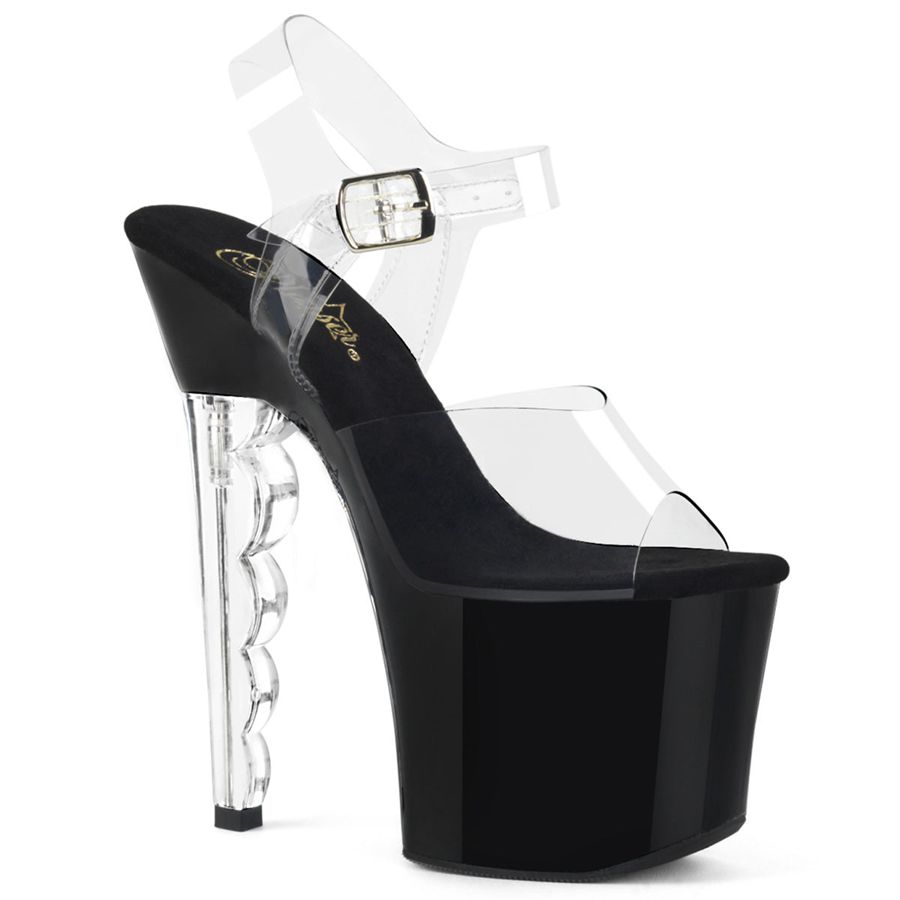 Women's Pleaser Scallop-708 Ankle Strap Sandals Black | 607ADPYUS