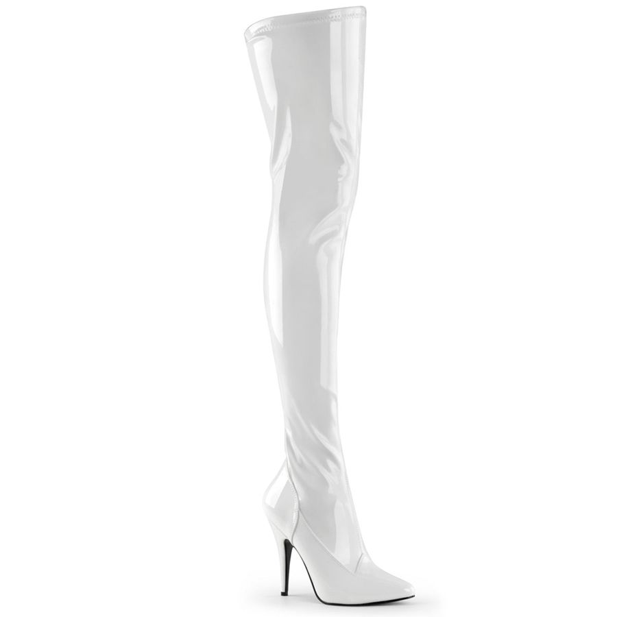 Women's Pleaser Seduce-3000 Thigh High Boots White | 348VUHDQE