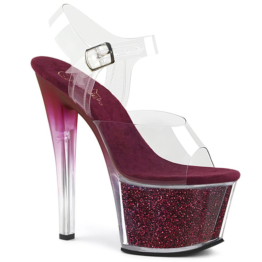 Women's Pleaser Sky-308G-T Ankle Strap Sandals Burgundy | 891KFCAUB