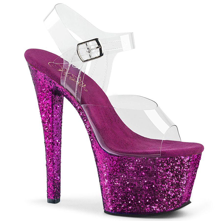 Women's Pleaser Sky-308LG Ankle Strap Sandals Purple | 189QJTDZB