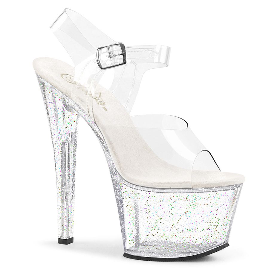 Women's Pleaser Sky-308MG Ankle Strap Sandals Clear | 078XIZVLQ