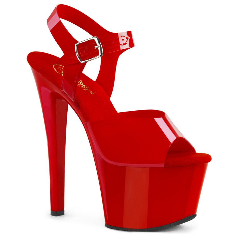 Women's Pleaser Sky-308N Ankle Strap Sandals Red | 135SFCTJB