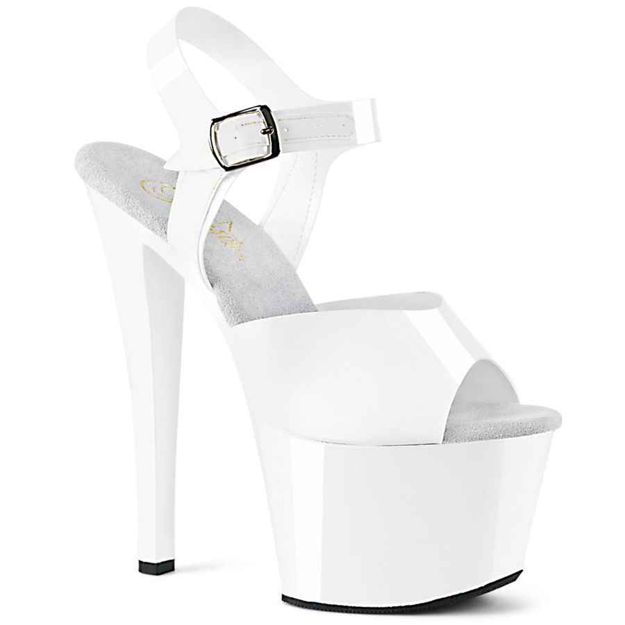 Women's Pleaser Sky-308N Ankle Strap Sandals White | 850VHQEMR