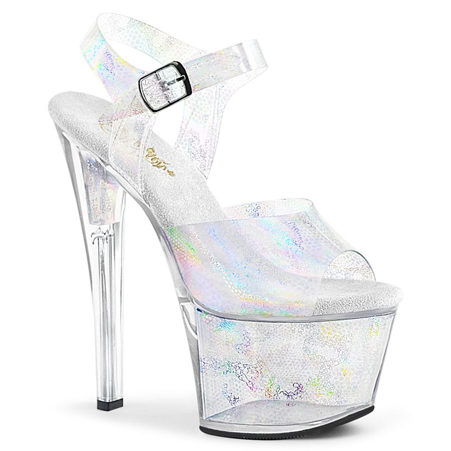 Women's Pleaser Sky-308N Ankle Strap Sandals Clear | 924IXNZFH