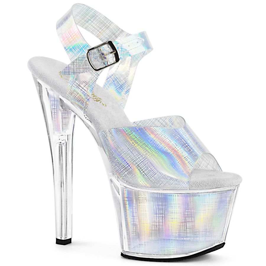 Women's Pleaser Sky-308N-CRHM Ankle Strap Sandals White | 431HZLSCT