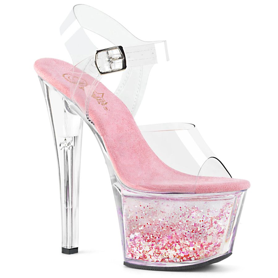 Women's Pleaser Sky-308WHG Ankle Strap Sandals Pink | 297BXTZEY