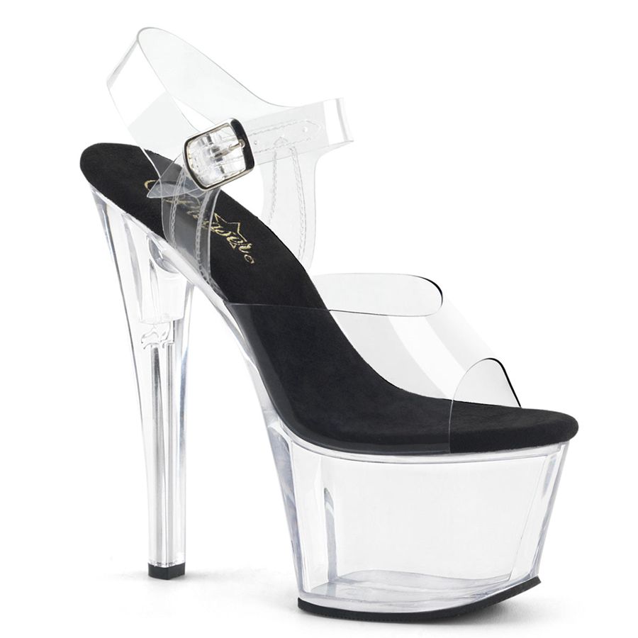 Women's Pleaser Sky-308 Ankle Strap Sandals Clear | 421ADPJLO