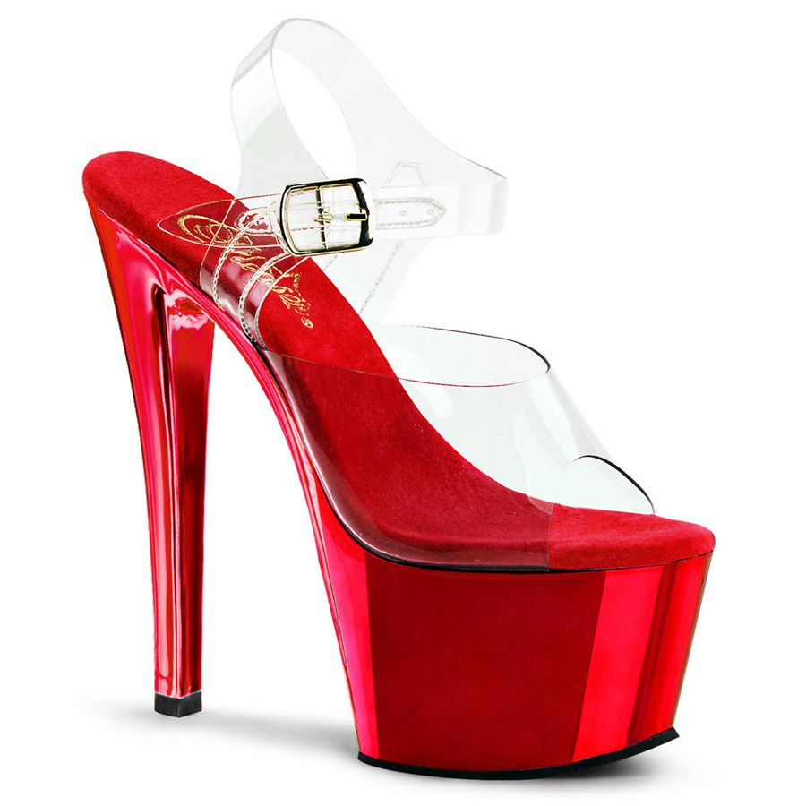 Women's Pleaser Sky-308 Ankle Strap Sandals Red | 720XQYEDV