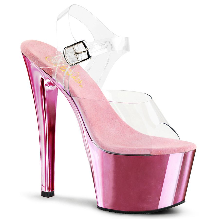 Women's Pleaser Sky-308 Ankle Strap Sandals Pink | 793EOVCIP