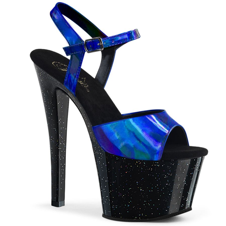 Women's Pleaser Sky-309HG Ankle Strap Sandals Navy | 026AEQNMO