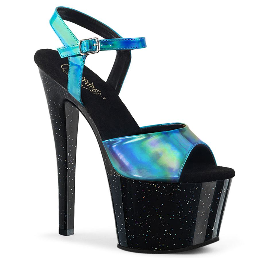 Women's Pleaser Sky-309HG Ankle Strap Sandals Blue | 413XITYMG