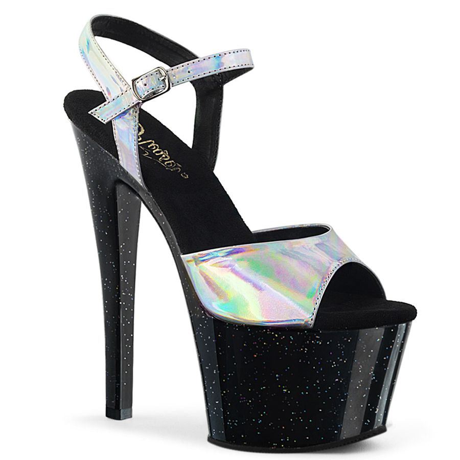 Women's Pleaser Sky-309HG Ankle Strap Sandals Silver | 814KAOGIP