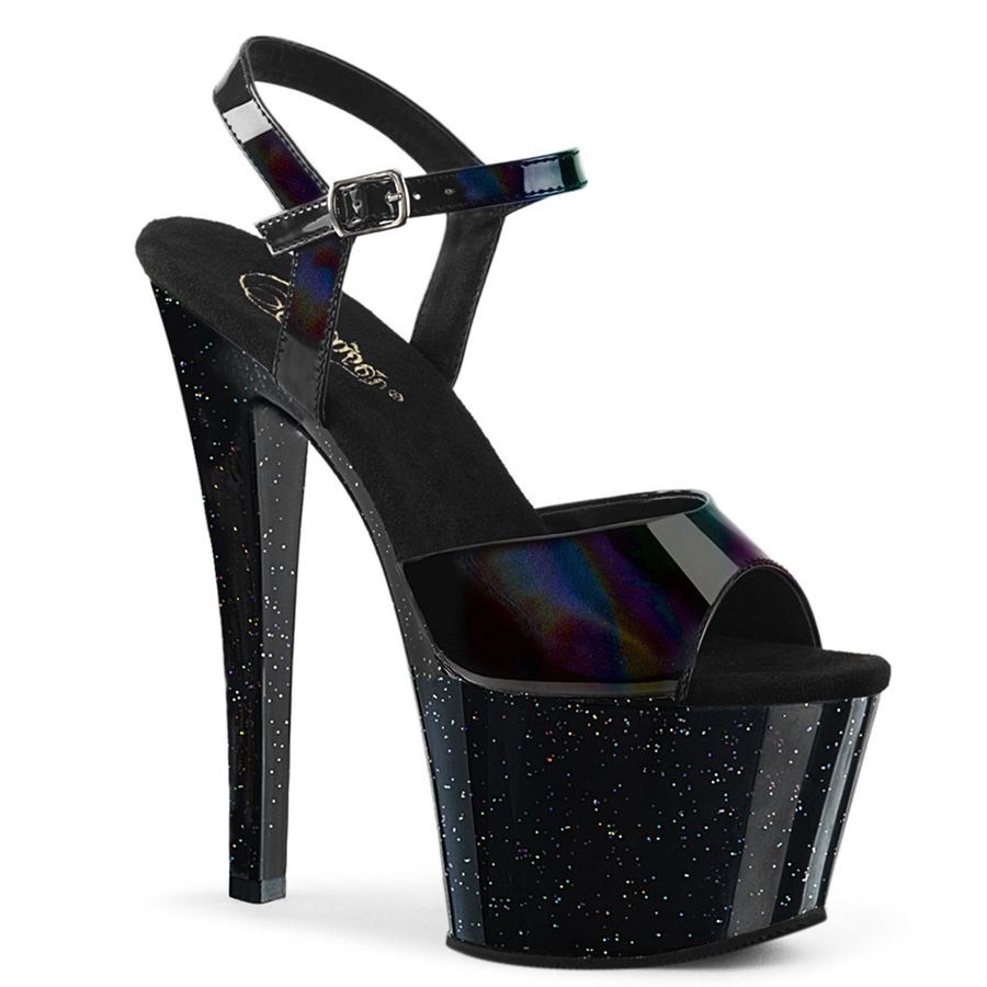 Women's Pleaser Sky-309HG Ankle Strap Sandals Black | 872TDYVZR