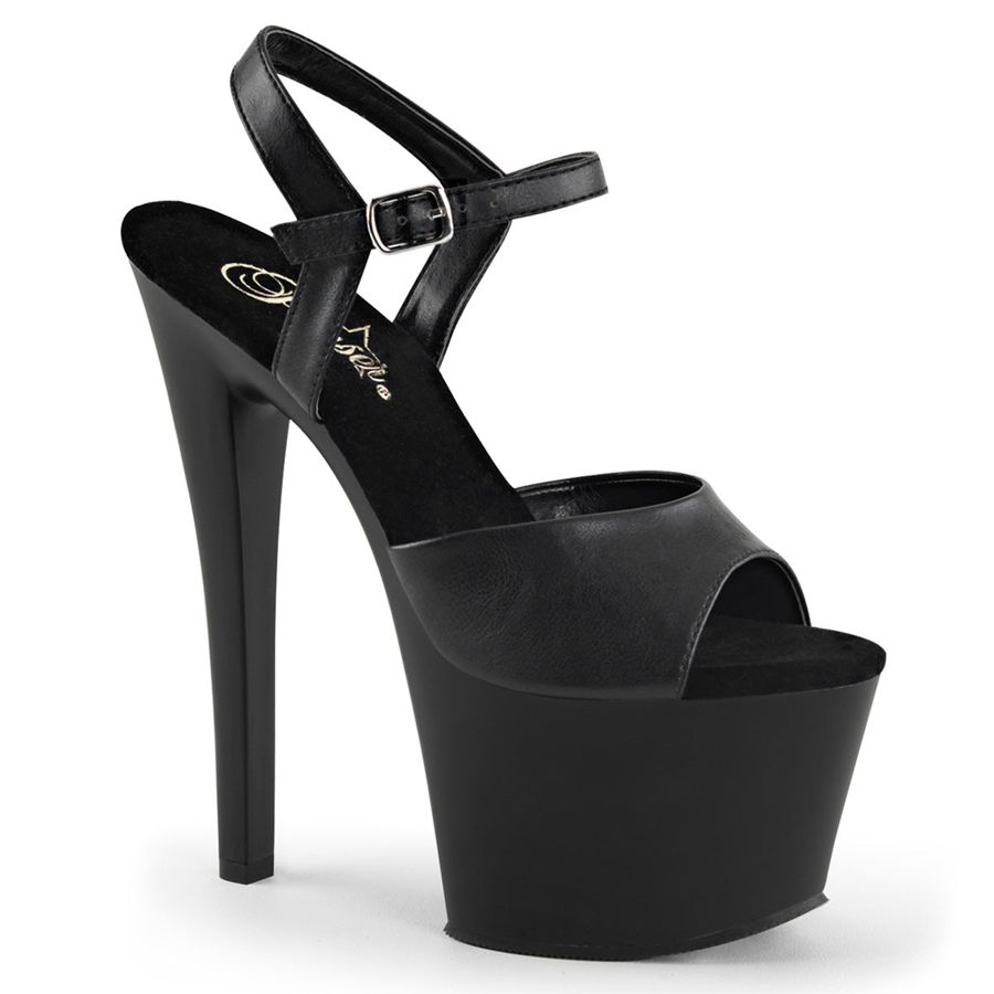 Women's Pleaser Sky-309 Ankle Strap Sandals Black | 130HXBKLA