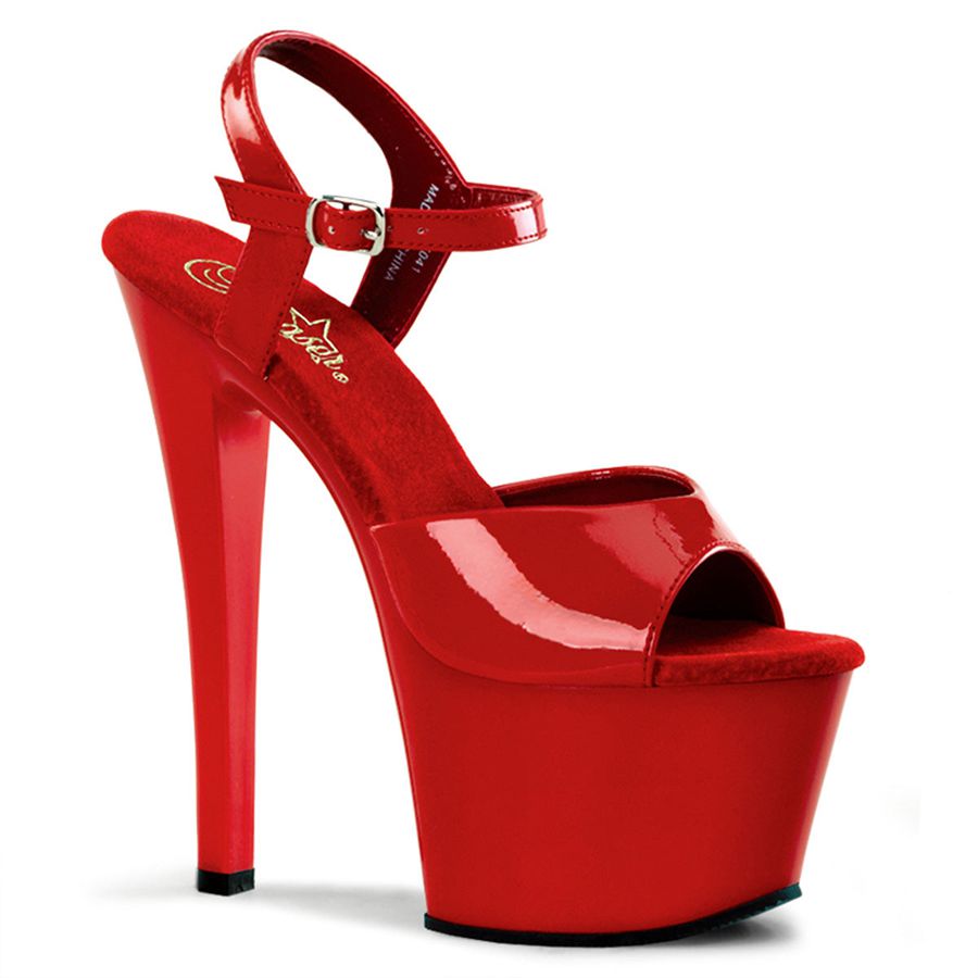 Women's Pleaser Sky-309 Ankle Strap Sandals Red | 714YOMJRU