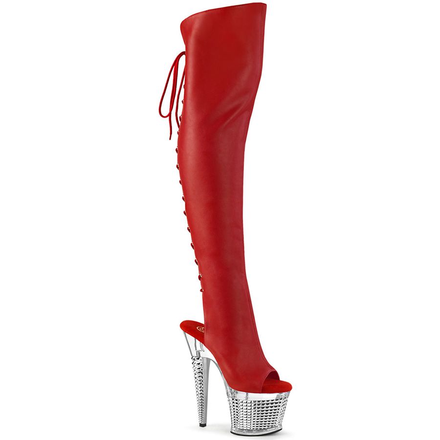 Women's Pleaser Spectator-3019 Thigh High Boots Red | 189KYJFRB