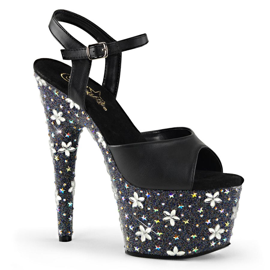 Women's Pleaser Starbloom-709 Ankle Strap Sandals Black | 743KTGBHI