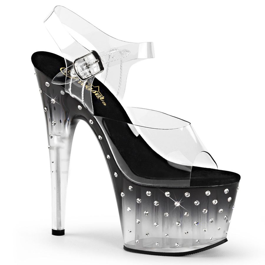 Women's Pleaser Stardust-708T Ankle Strap Sandals Black | 698BAQVEC