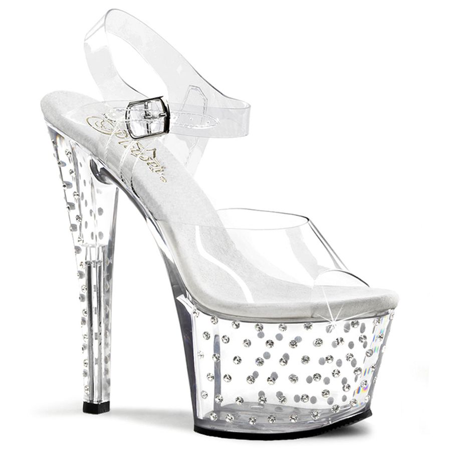 Women's Pleaser Stardust-708 Ankle Strap Sandals Clear | 046PCRZJB