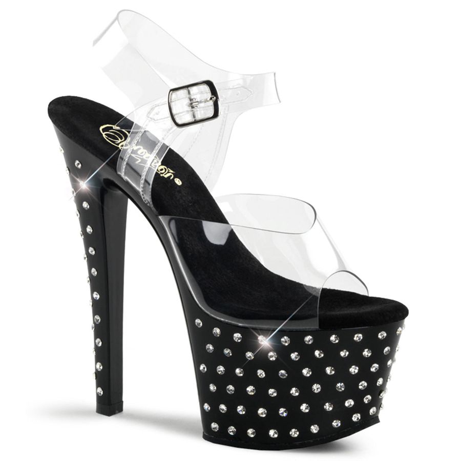 Women's Pleaser Stardust-708 Ankle Strap Sandals Black | 120KPGLNT