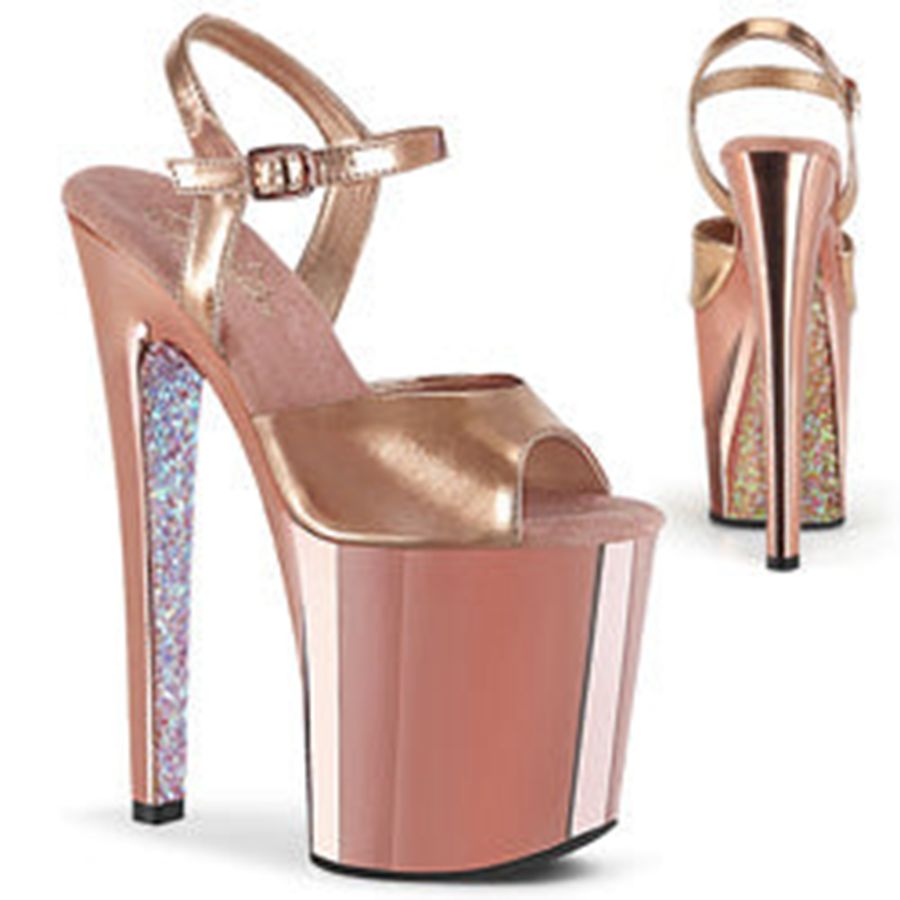 Women's Pleaser Xtreme-809TTG Ankle Strap Sandals Rose Gold | 470CMFURT