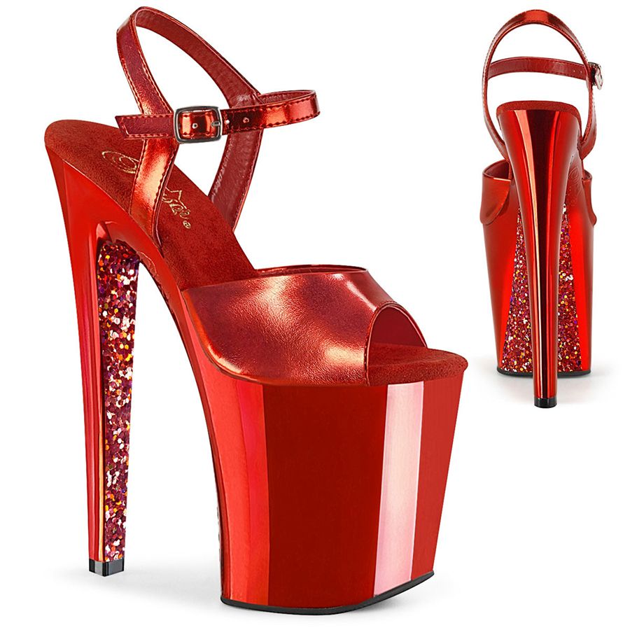 Women's Pleaser Xtreme-809TTG Ankle Strap Sandals Red | 926IBDFHY