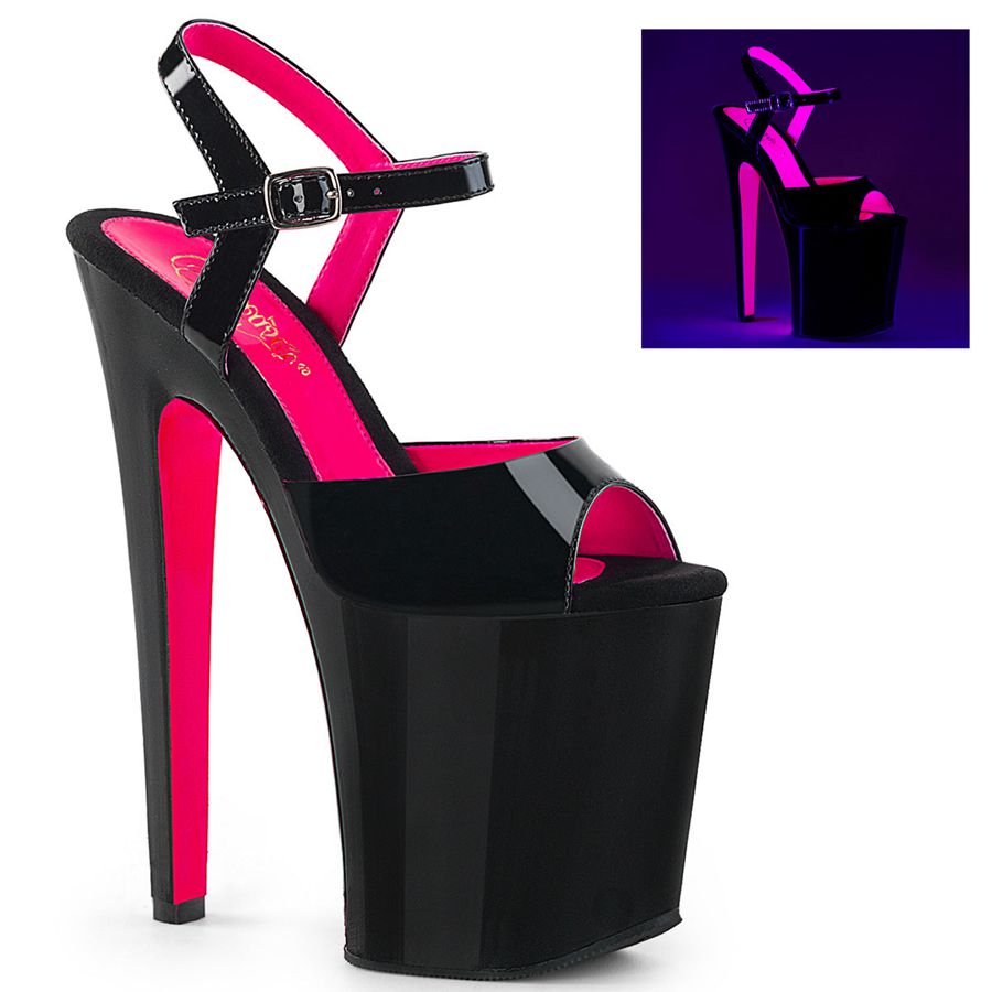 Women's Pleaser Xtreme-809TT Ankle Strap Sandals Black Pink | 682ZGRCFS